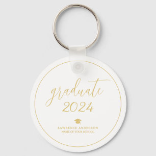 Minimalist Gold Script Graduate 2024 Graduation Key Ring