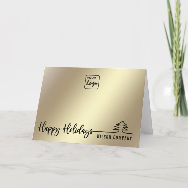 Minimalist gold script happy Holidays corporate  Holiday Card (Front)