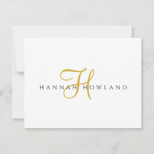 Minimalist Gold Script Monogram Name  Card