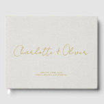 Minimalist Gold Script Personalised Wedding Guest Book<br><div class="desc">A simple modern white faux linen personalised wedding guest book, with a trendy unique contemporary gold script typography for the modern minimalist. Wedding guest signing keepsake book to greet your guests at the wedding reception, or a bridal shower, or engagement party, to be your keepsake forever. If you would like...</div>