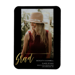 Minimalist Gold Script Photo Grad Announcement Magnet
