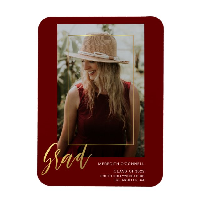 Minimalist Gold Script Photo Grad Announcement Magnet (Vertical)