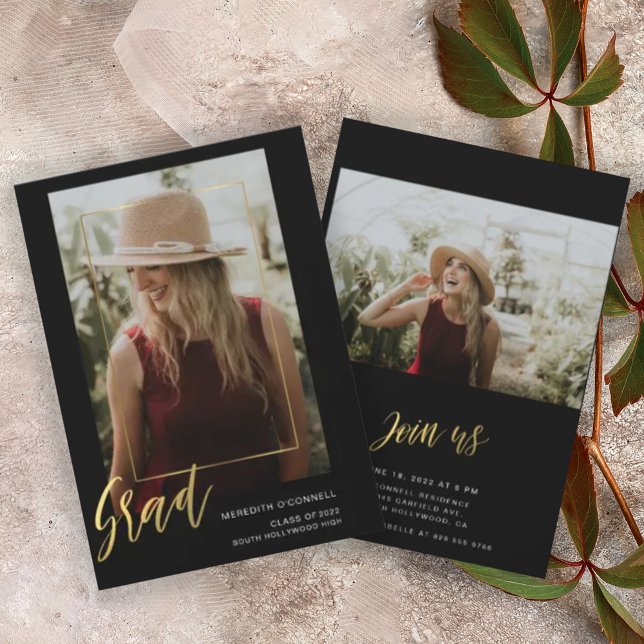 Minimalist Gold Script Photo Graduation Invitation (Creator Uploaded)