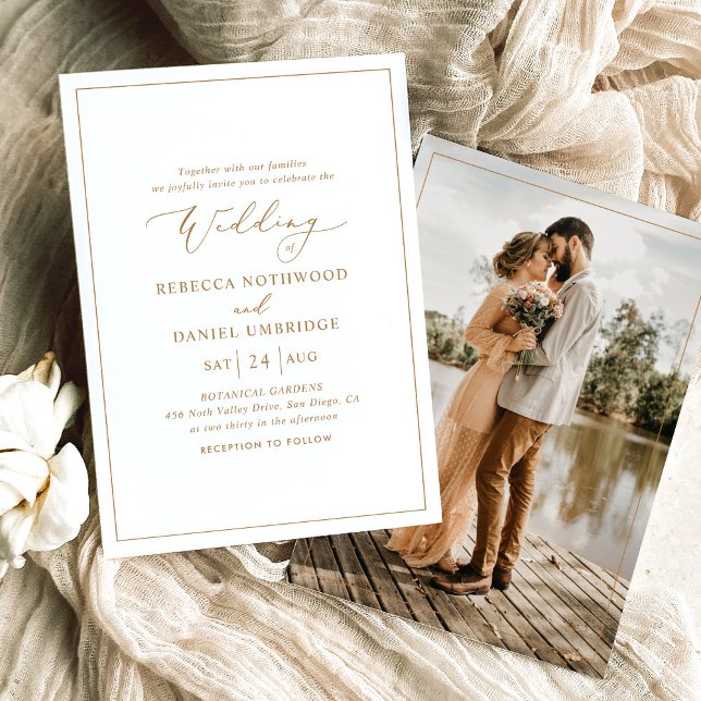 Minimalist Gold Script Photo Wedding Invitations (Creator Uploaded)
