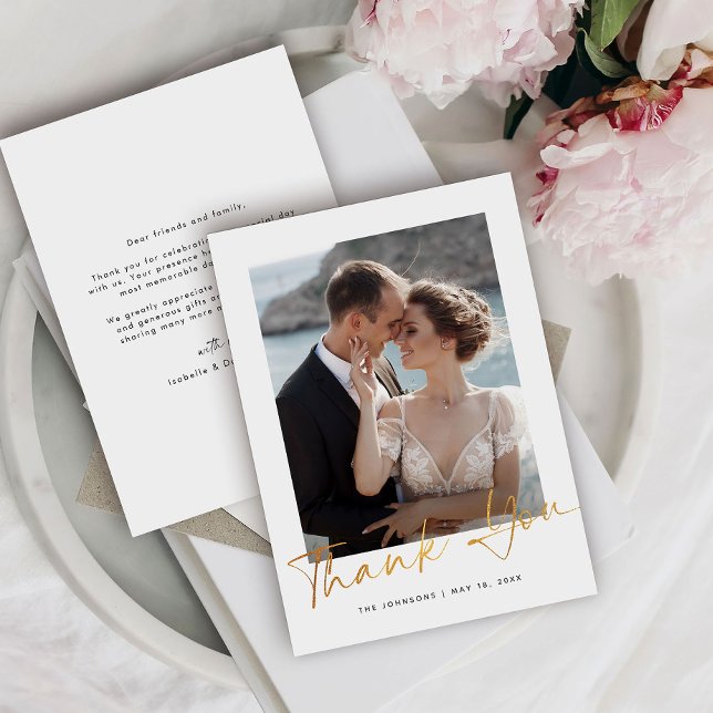 Minimalist Gold Script Photo Wedding Thank You (Creator Uploaded)