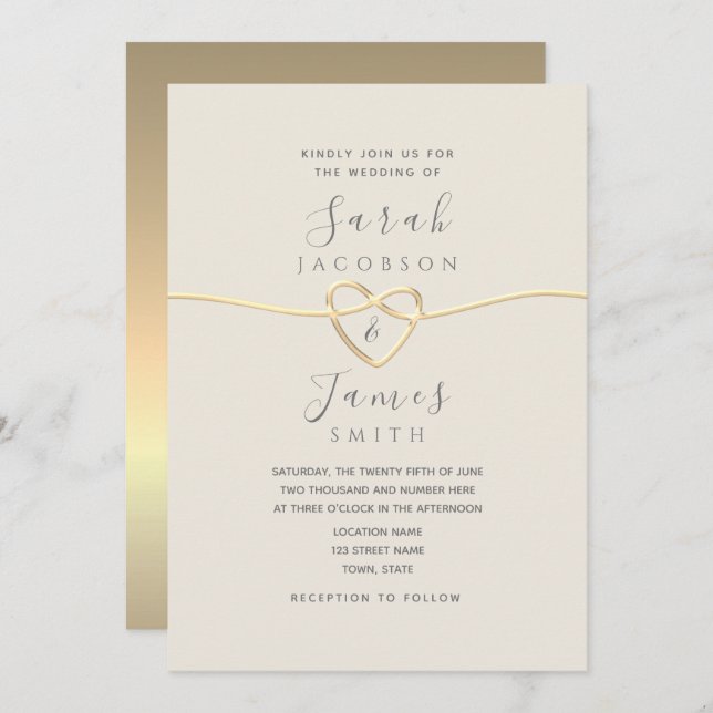 Minimalist Gold Script Wedding Invitation (Front/Back)