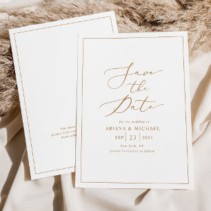 Minimalist Gold Script Wedding Save The Date Card 