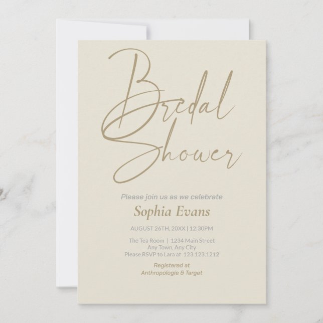 Minimalist Gold Silver Ash White Bridal Shower Invitation (Front)