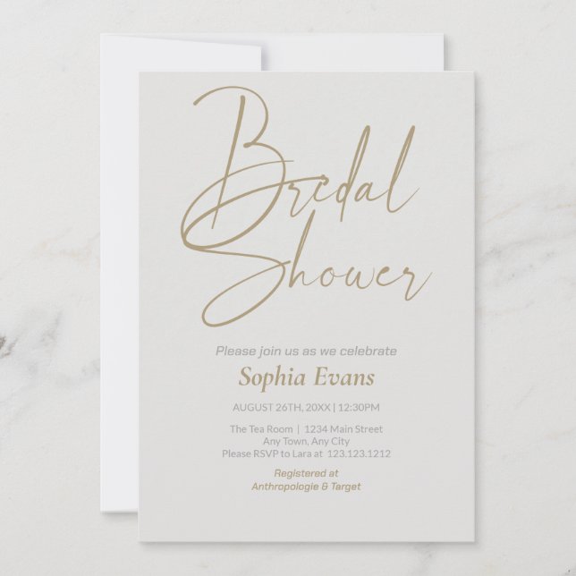 Minimalist Gold Silver Platinum Bridal Shower Invitation (Front)