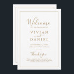 Minimalist Gold Simple Printable Wedding Program Invitation<br><div class="desc">This minimalist gold simple printable wedding program is perfect for a simple wedding. The modern romantic design features classic gold and white typography paired with a rustic yet elegant calligraphy with vintage hand lettered style. Customisable in any colour. Keep the design simple and elegant, as is, or personalise it by...</div>