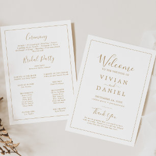 Minimalist Gold Simple Printable Wedding Program Invitation