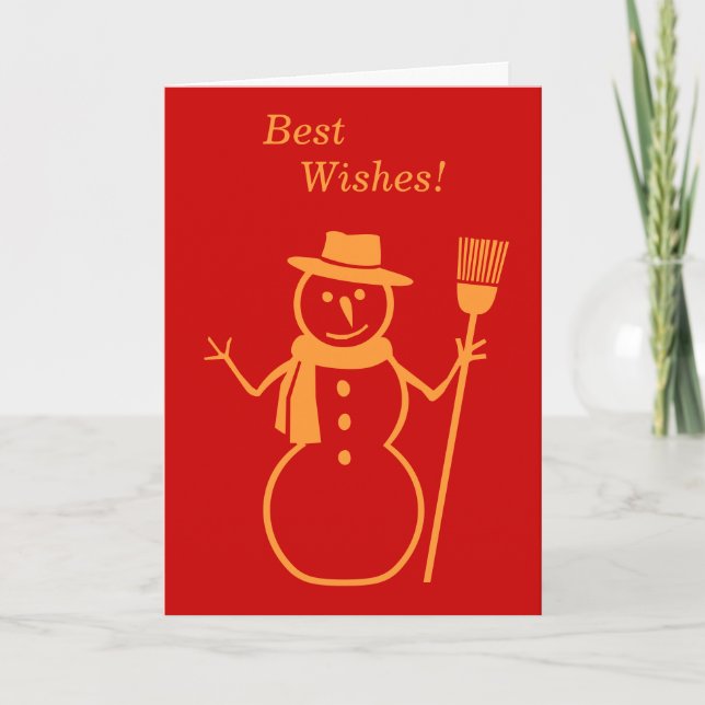 minimalist gold snowman with broom for christmas holiday card (Front)