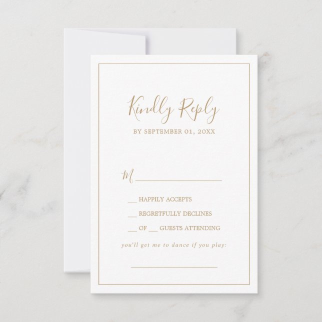 Minimalist Gold Song Request RSVP Card (Front)