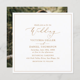 Minimalist Gold Square Photo Wedding  Invitation
