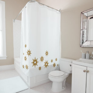 Minimalist Gold Starburst Design   White Shower Curtain