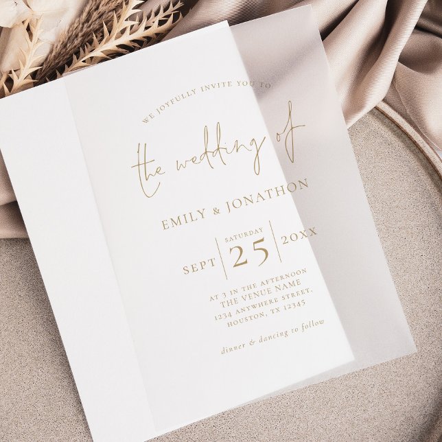 Minimalist Gold Text Overlay Wedding Vellum Invitations (Creator Uploaded)