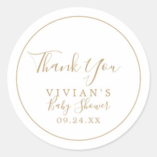 Minimalist Gold Thank You Baby Shower Favour Classic Round Sticker