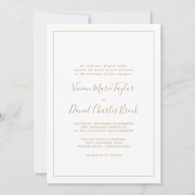 Minimalist Gold Traditional Wedding Invitation (Front)