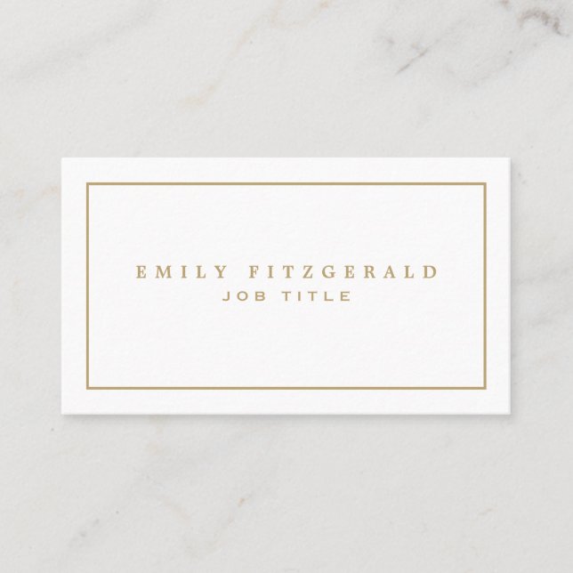 Minimalist Gold Typography and border Business Card (Front)
