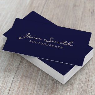 Minimalist Gold Typography Elegant Navy Blue Business Card