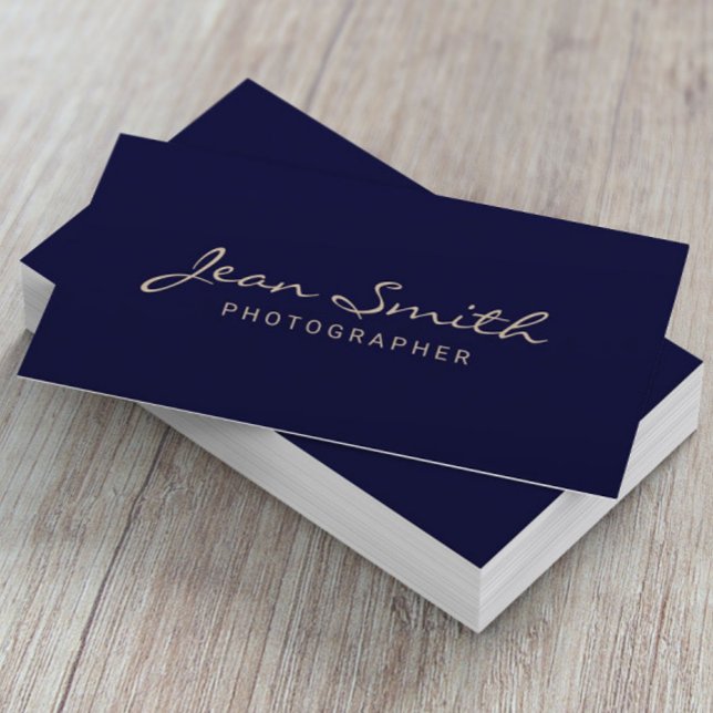 Minimalist Gold Typography Elegant Navy Blue Business Card (Creator Uploaded)