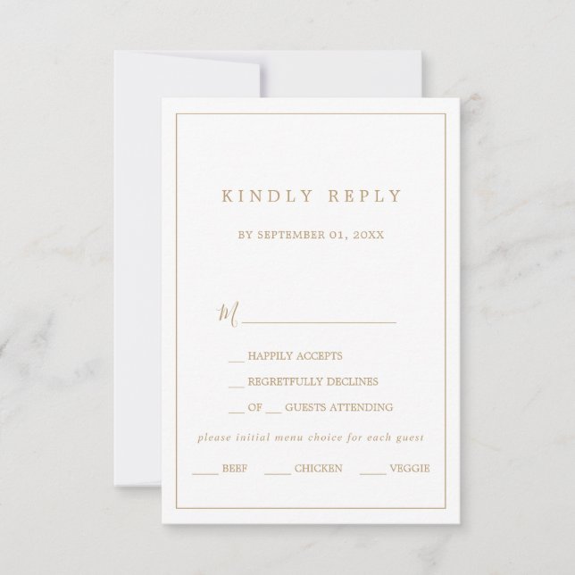 Minimalist Gold Typography Menu Choice RSVP Card (Front)