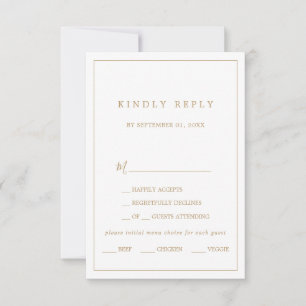Minimalist Gold Typography Menu Choice RSVP Card