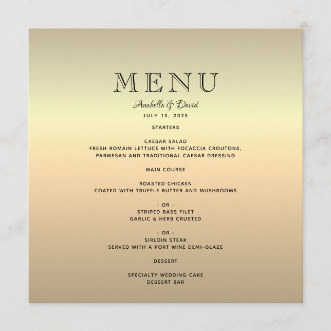 Minimalist Gold Wedding Menu (Front)