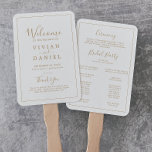 Minimalist Gold Wedding Program Hand Fan<br><div class="desc">This minimalist gold wedding program hand fan is perfect for a simple wedding. The modern romantic design features classic gold and white typography paired with a rustic yet elegant calligraphy with vintage hand lettered style. Customisable in any colour. Keep the design simple and elegant, as is, or personalise it by...</div>