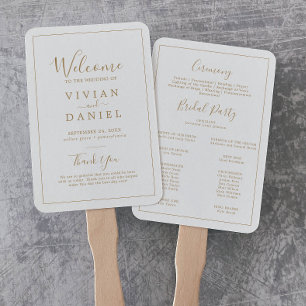Minimalist Gold Wedding Program Hand Fan