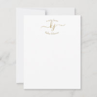 Minimalist Gold White 2 Monogram Initial Note Card