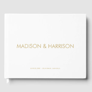 Minimalist gold white custom simple Wedding Guest Book