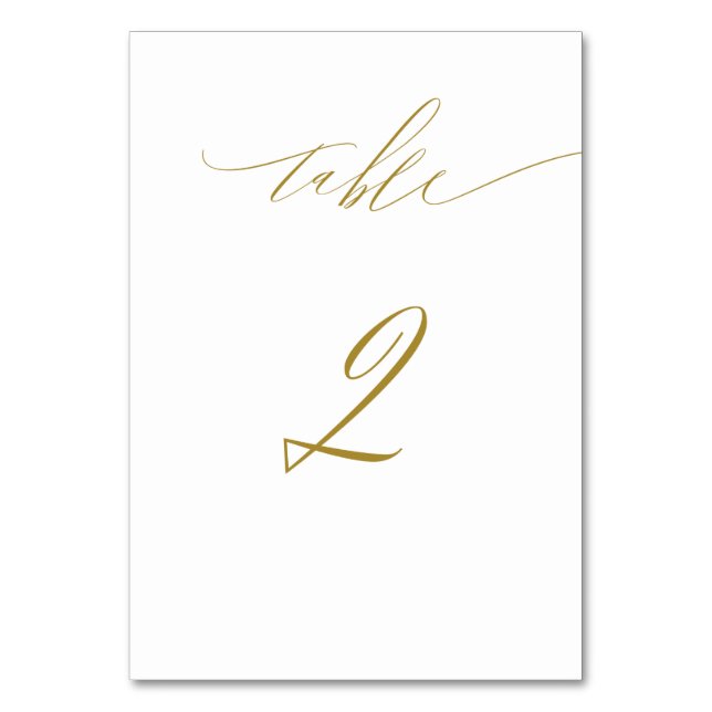 Minimalist Gold White Elegant Script No 2 Wedding Table Number (Front)