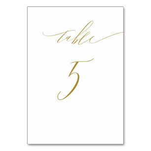 Minimalist Gold White Elegant Script No 5 Wedding Table Number