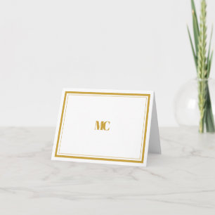 Minimalist Gold White Monogram Border Note Card
