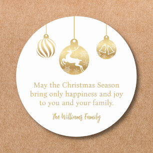 minimalist gold white ornaments christmas    classic round sticker