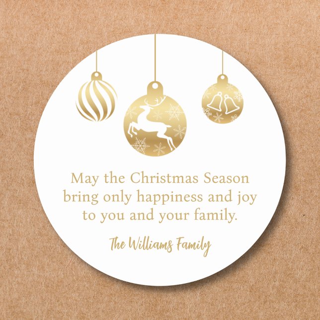  minimalist gold white ornaments christmas    classic round sticker (Creator Uploaded)