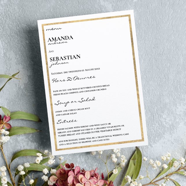 Minimalist gold white typography elegant wedding menu (Minimalist gold white typography elegant wedding menu)