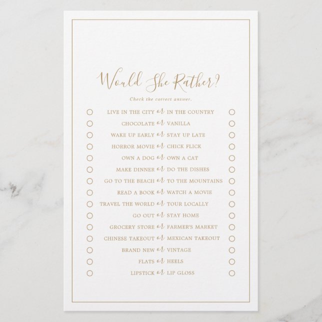 Minimalist Gold Would She Rather Game Flyer (Front)
