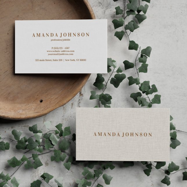 Minimalist Golden Beauty Salon Beige Linen Look Business Card (Creator Uploaded)