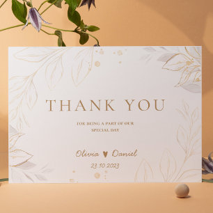 Minimalist Golden Floral Elegant Wedding Thank You Card