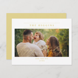 Minimalist Golden Happy Holidays Photo Family Holiday Card