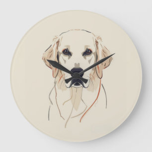 Minimalist Golden Retriever Line Art Large Clock