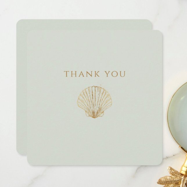 Minimalist Golden Seashell Mute Sage Wedding Thank You Card (Creator Uploaded)