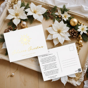 Minimalist Golden Spanish Modern Snowflake Initial Foil Holiday Postcard