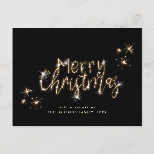 Minimalist Golden Sparkle Lights Black Christmas Postcard (Front)