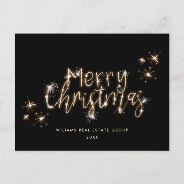 Minimalist Golden Sparkle Lights Black Christmas Postcard (Front)