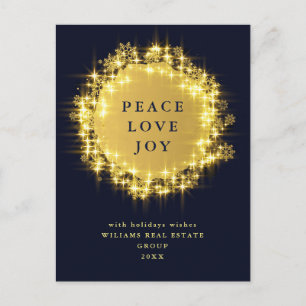 Minimalist Golden Sparkle Lights Navy Christmas Postcard