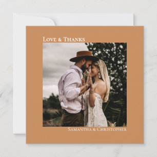 Minimalist Golden Tan Simple Wedding Photo Love & Thank You Card