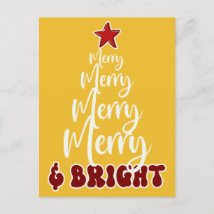 Minimalist Golden Yellow Red Merry and Bright  Holiday Postcard